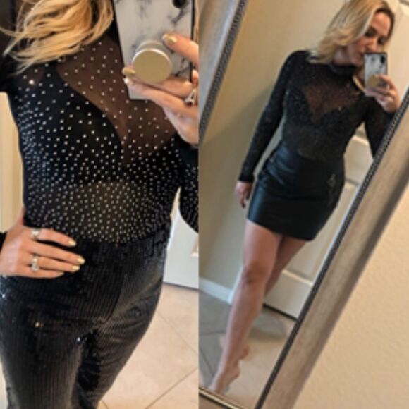 Sheer Mesh Turtleneck See Through Leotard Bodysuit Long Sleeve Stretchy Sexy NWT - Picture 3 of 3